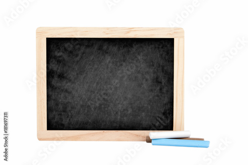 empty chalkboard with copyspace on white background.