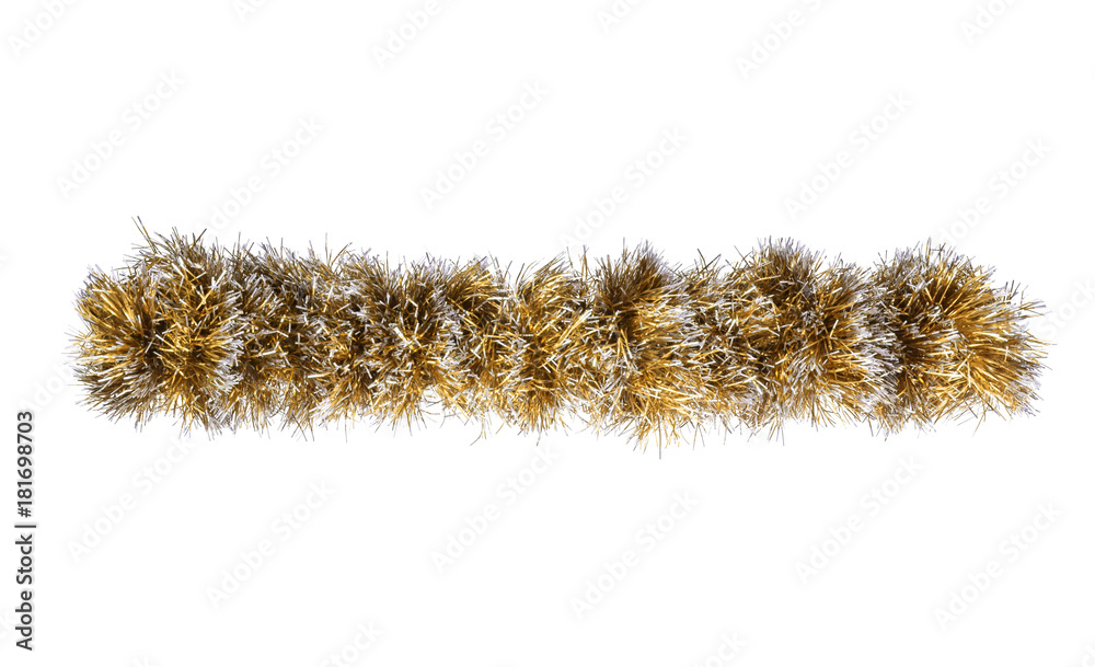 Christmas gold silver tinsel. Isolated on a white background. Christmas gold silver tinsel. Isolated on a white background.