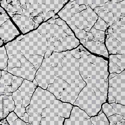 Wall cracks isolated on transparent background. Fracture surface ground, cleft broken collapse illustration photo