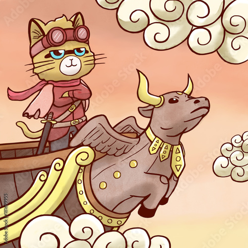 Cuadro en lienzo Sky pirate cat sailing on flying ship