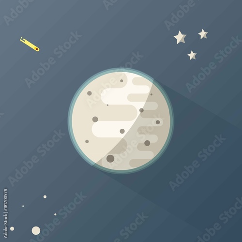 Moon with Stars and comets in Space.Planet with Craters in the Universe, Vector Illustration.
