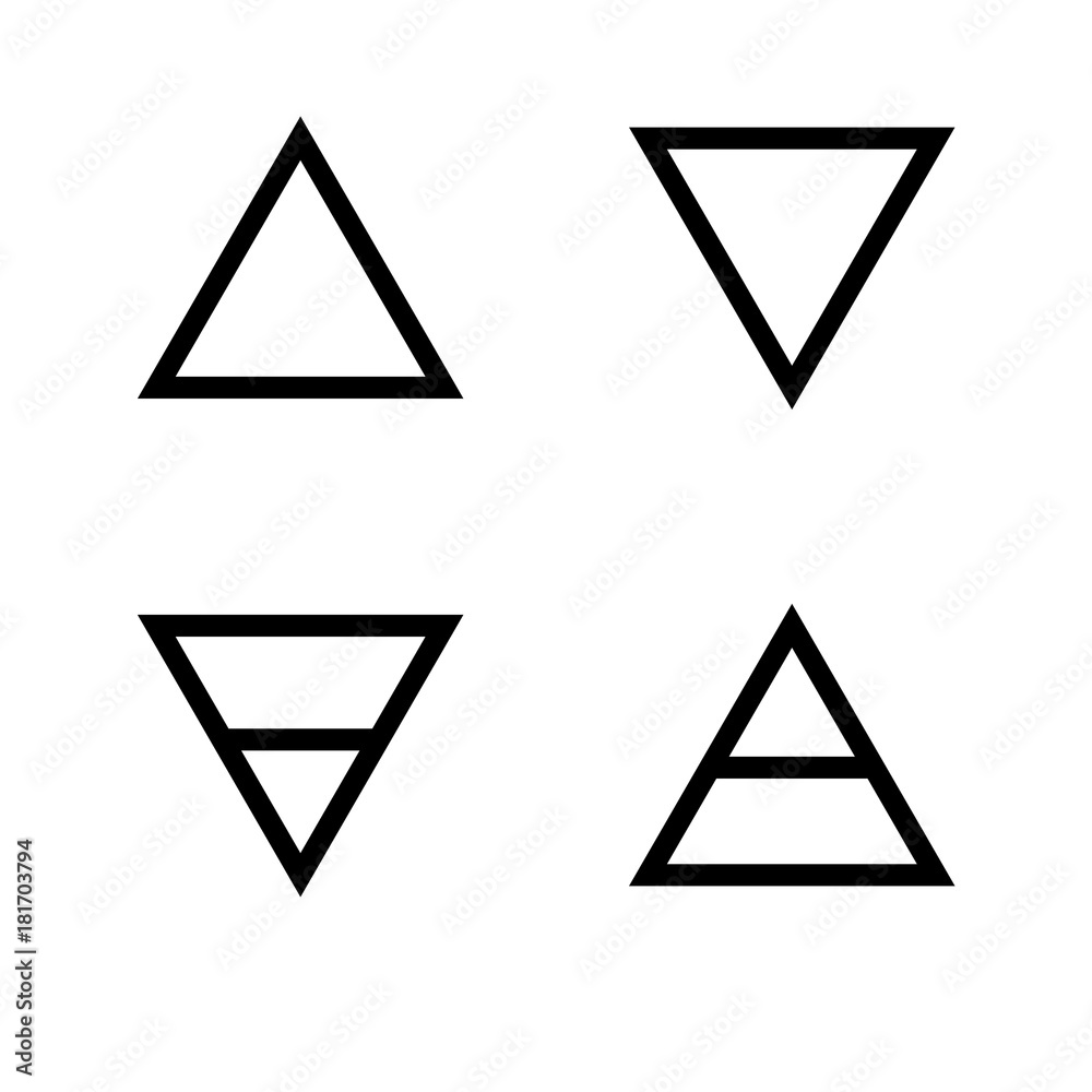 Vector illustration of four elements icons, triangle icons symbols. Logo template. Wind, fire, water, earth symbol. Pictograph. Vector illustration of four elements icons, triangle icons symbols. Logo template. Wind, fire, water, earth symbol. Pictograph.