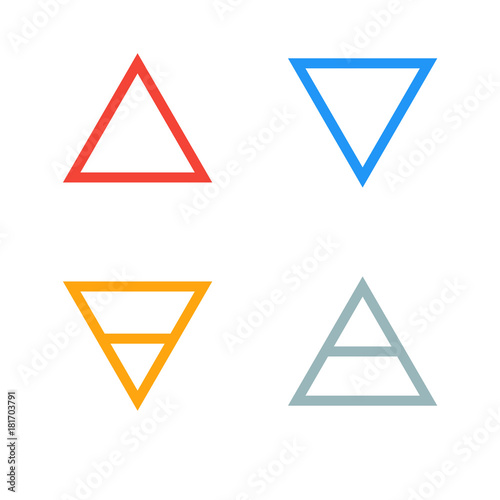 Vector illustration of four elements icons, triangle icons symbols. Logo template. Wind, fire, water, earth symbol. Pictograph.