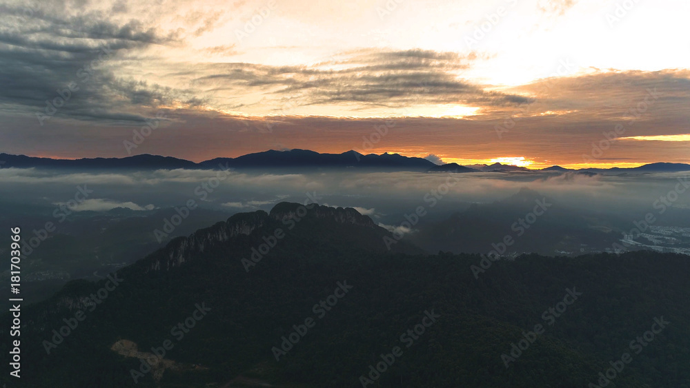 Aerial view. Beautiful and peaceful scenery during sunrise.