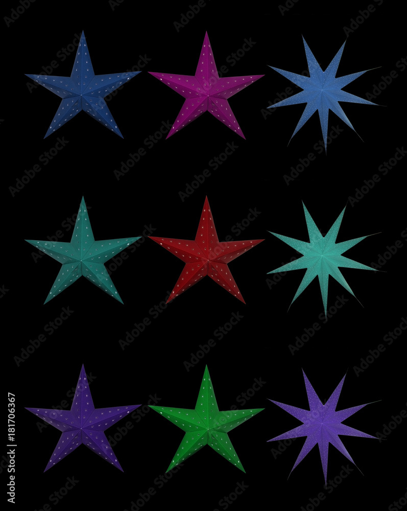 Advent stars Christmas celebration decor paper light shape isolated on black