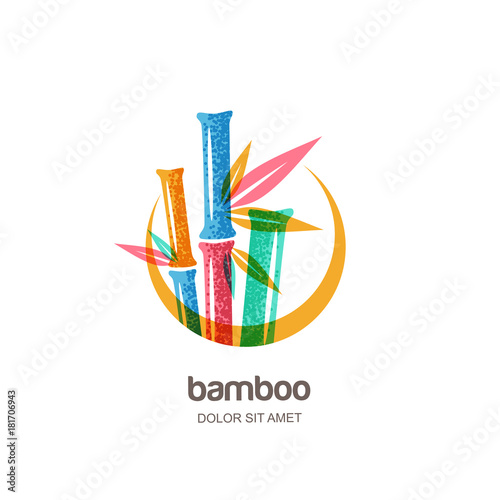 Vector logo icon or emblem with multicolor creative bamboo plant in circle fr...