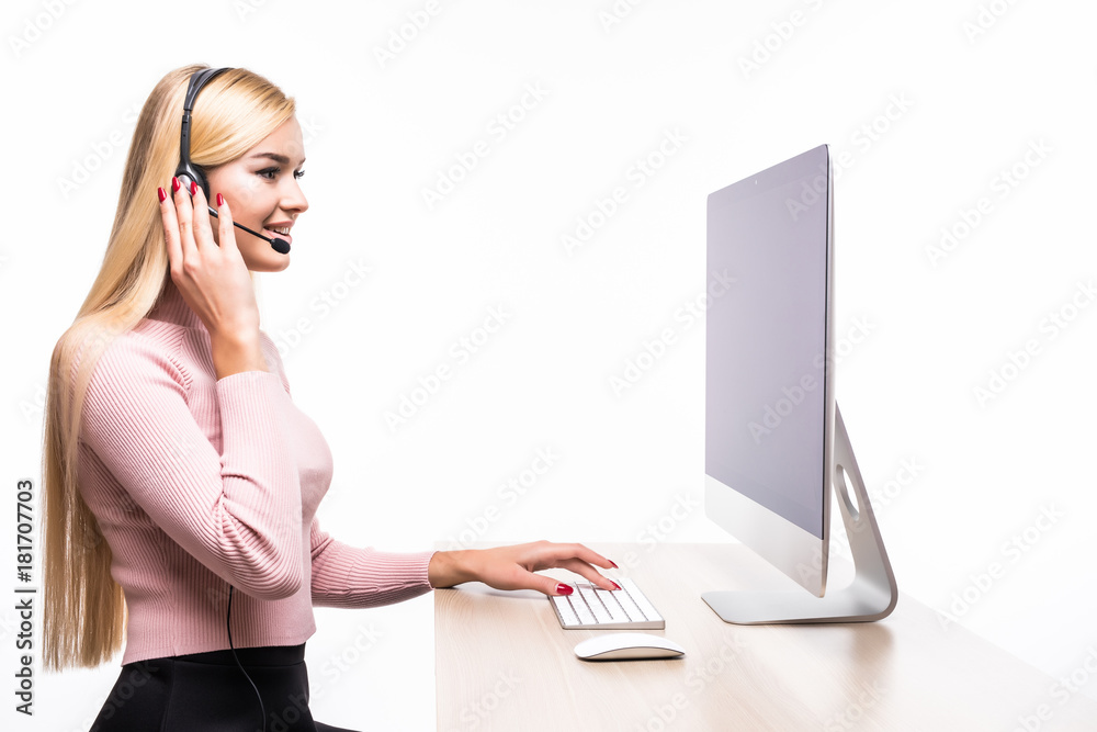 Beautiful business operator isolated on white Beautiful business operator isolated on white