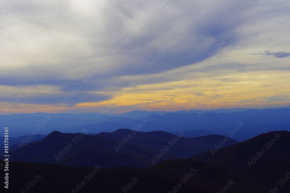 Sunset over the blue ridge mountains 