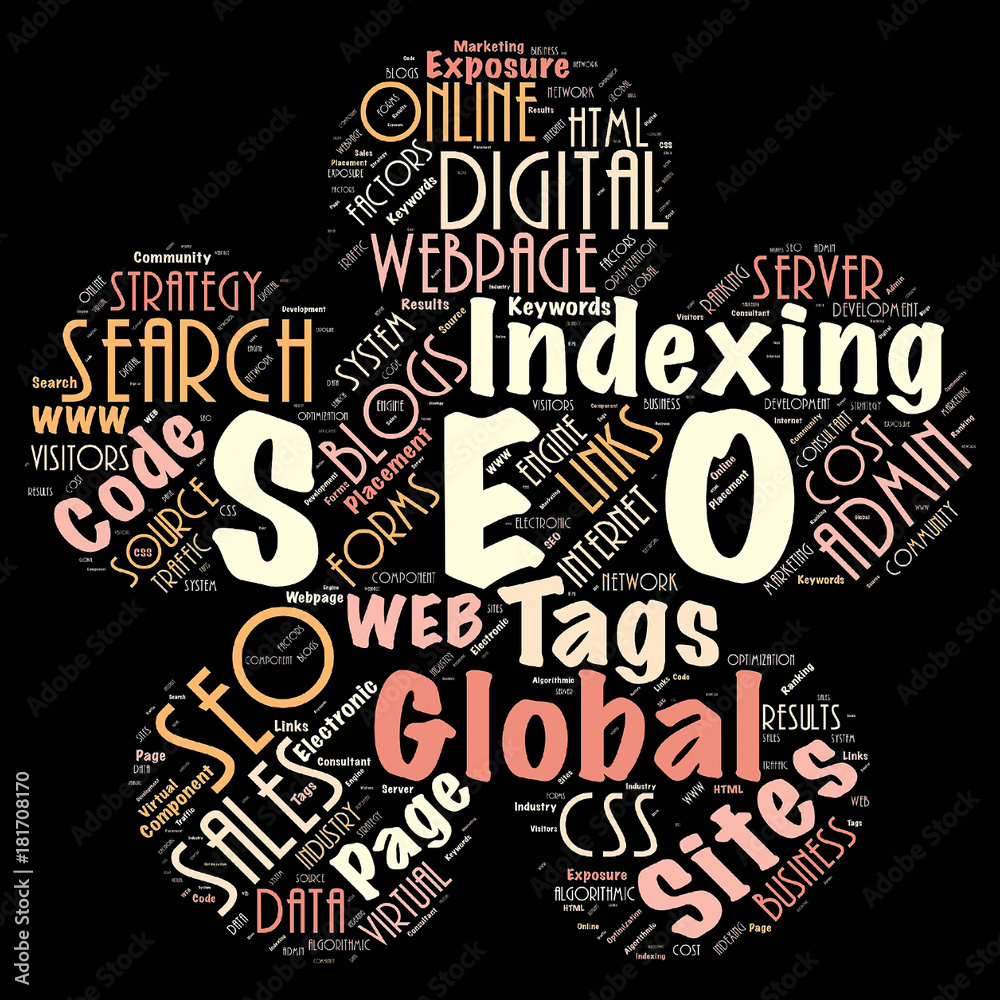 Word cloud of the SEO(SearchEngineOptimization) as background