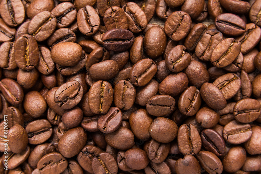Fototapeta premium coffee beans seed. Closeup of grains, background use.