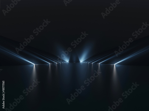 Futuristic dark podium with light and reflection background photo