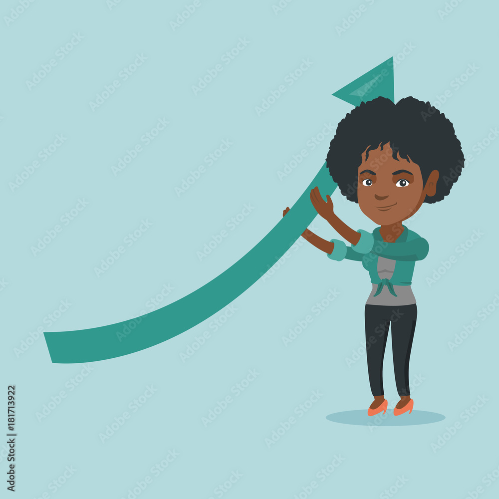 African-american business woman changing the path of graph to a positive  increase. Young successful business woman holding arrow going up. Vector  cartoon illustration. Square layout. Stock Vector | Adobe Stock
