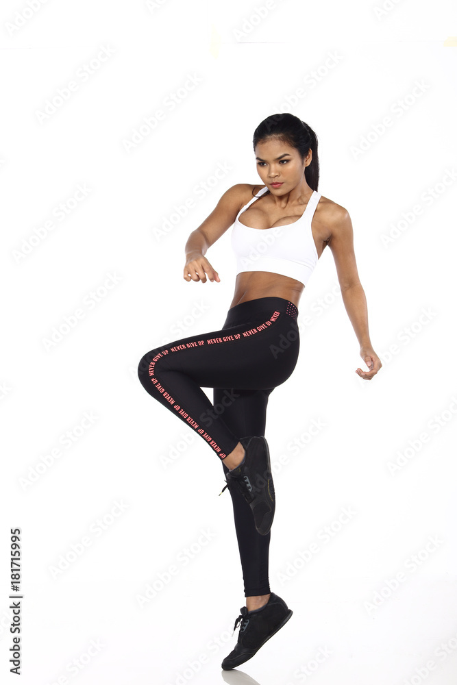 Obraz premium Fitness Girl in Sexy Cute Sport Bra black spandex