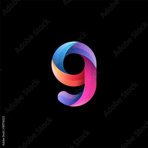 Initial lowercase letter g, curve rounded logo, gradient vibrant colorful glossy colors on black background