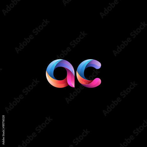 Initial lowercase letter ac, curve rounded logo, gradient vibrant colorful glossy colors on black background