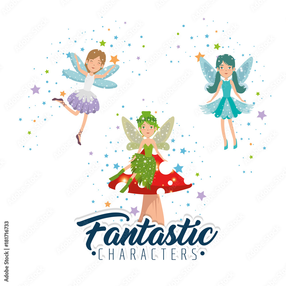 sweet and cute fairies cartoon vector illustration graphic design