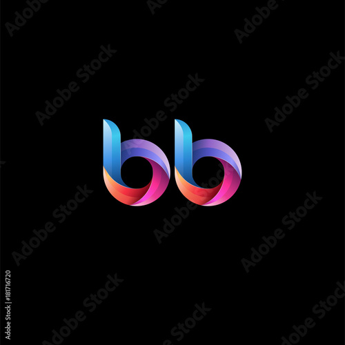 Initial lowercase letter bb, curve rounded logo, gradient vibrant colorful glossy colors on black background