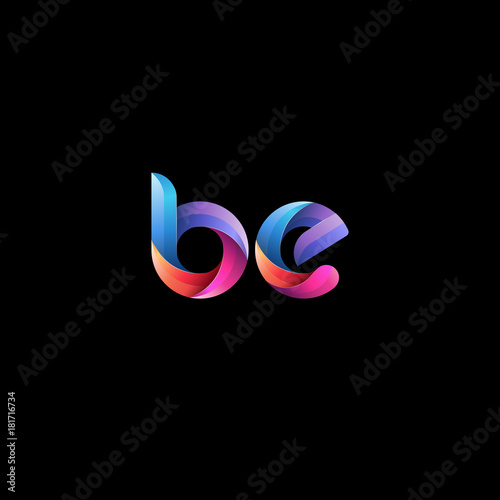 Initial lowercase letter be, curve rounded logo, gradient vibrant colorful glossy colors on black background