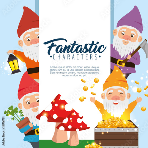 group of fantastic character cute dwarfs vector illustration graphic design
