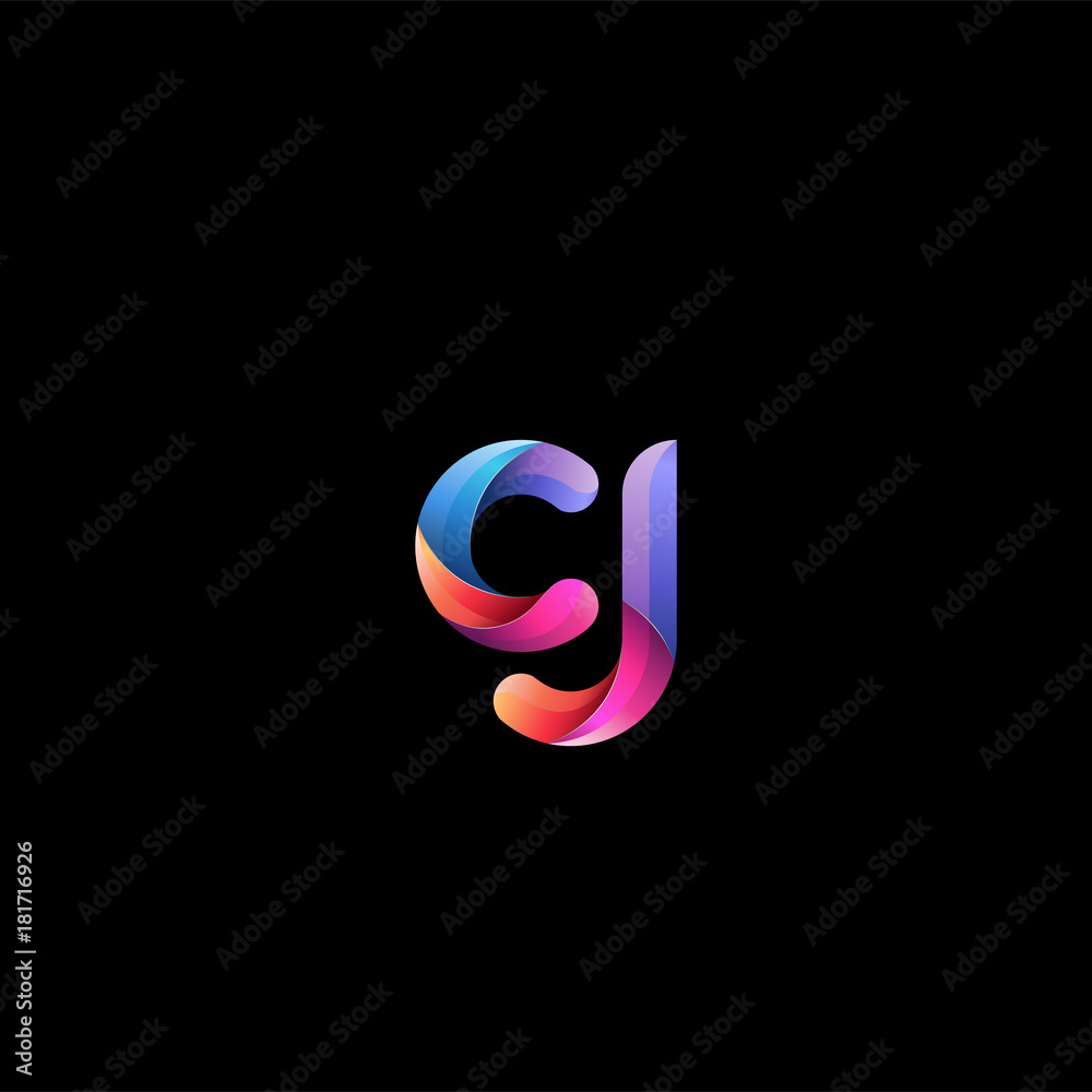 Initial lowercase letter cj, curve rounded logo, gradient vibrant colorful glossy colors on black background Initial lowercase letter cj, curve rounded logo, gradient vibrant colorful glossy colors on black background