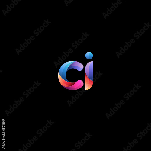 Initial lowercase letter ci, curve rounded logo, gradient vibrant colorful glossy colors on black background