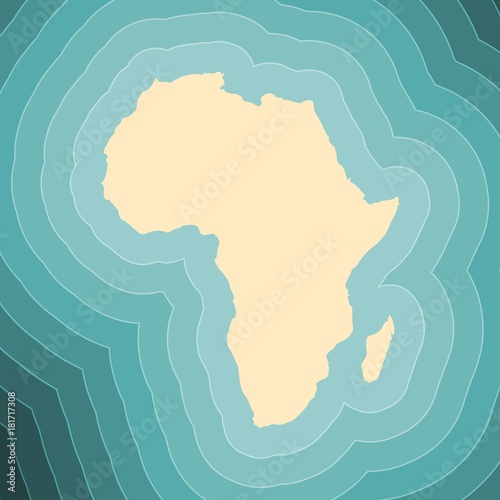 Blue and bright turquoise sea, yellow sand background. Africa simple map illustration.