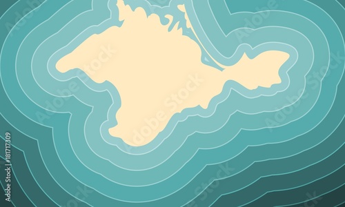 Blue and bright turquoise sea, yellow sand background. Crimea simple map illustration.