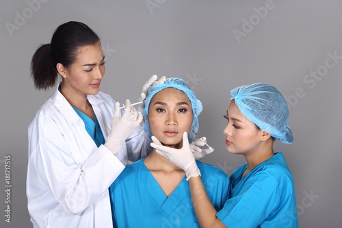 Beautician Doctor Check Diagnose Face structure patient before plastic surgery