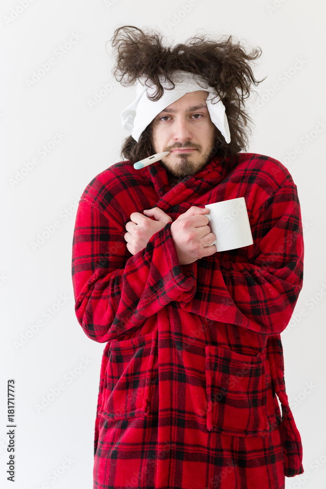 Man with flu and fever