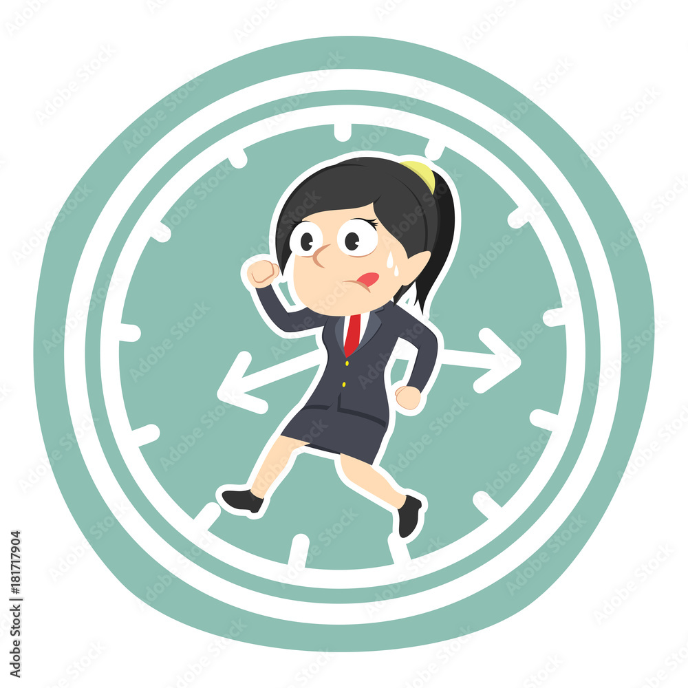 Businesswoman running inside clock– stock illustration