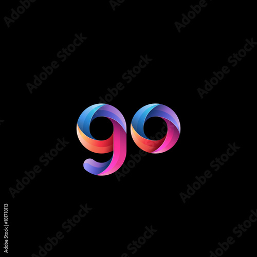 Initial lowercase letter go, curve rounded logo, gradient vibrant colorful glossy colors on black background