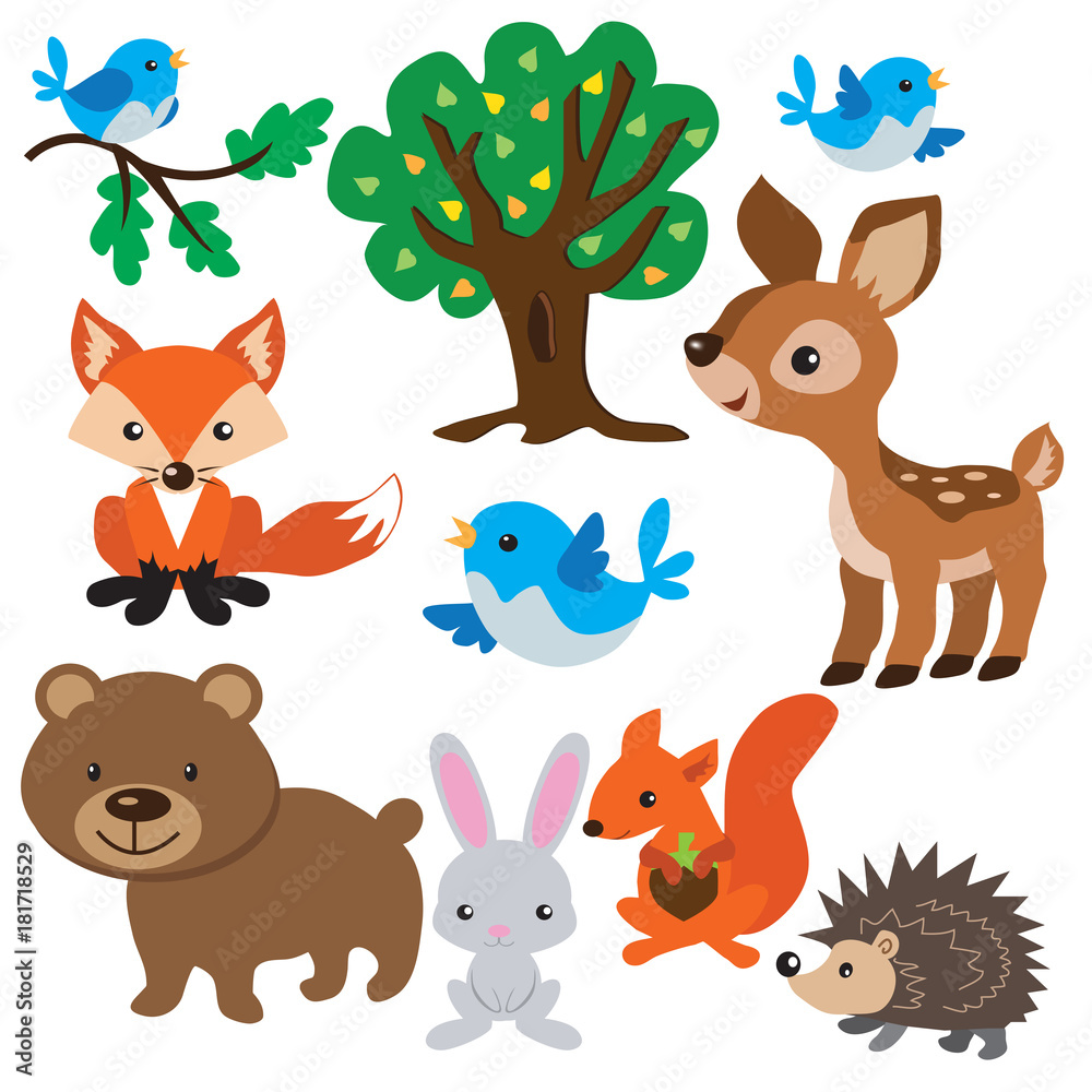 Cartoon forest animals vector illustration Stock Vector | Adobe Stock