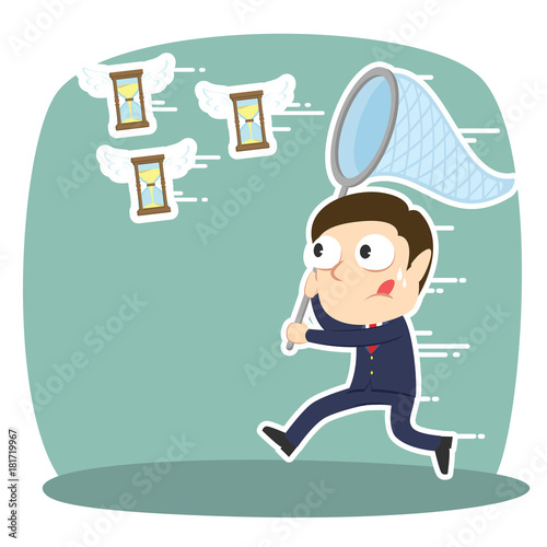 Businessman trying to catch flying hourglass    stock illustration