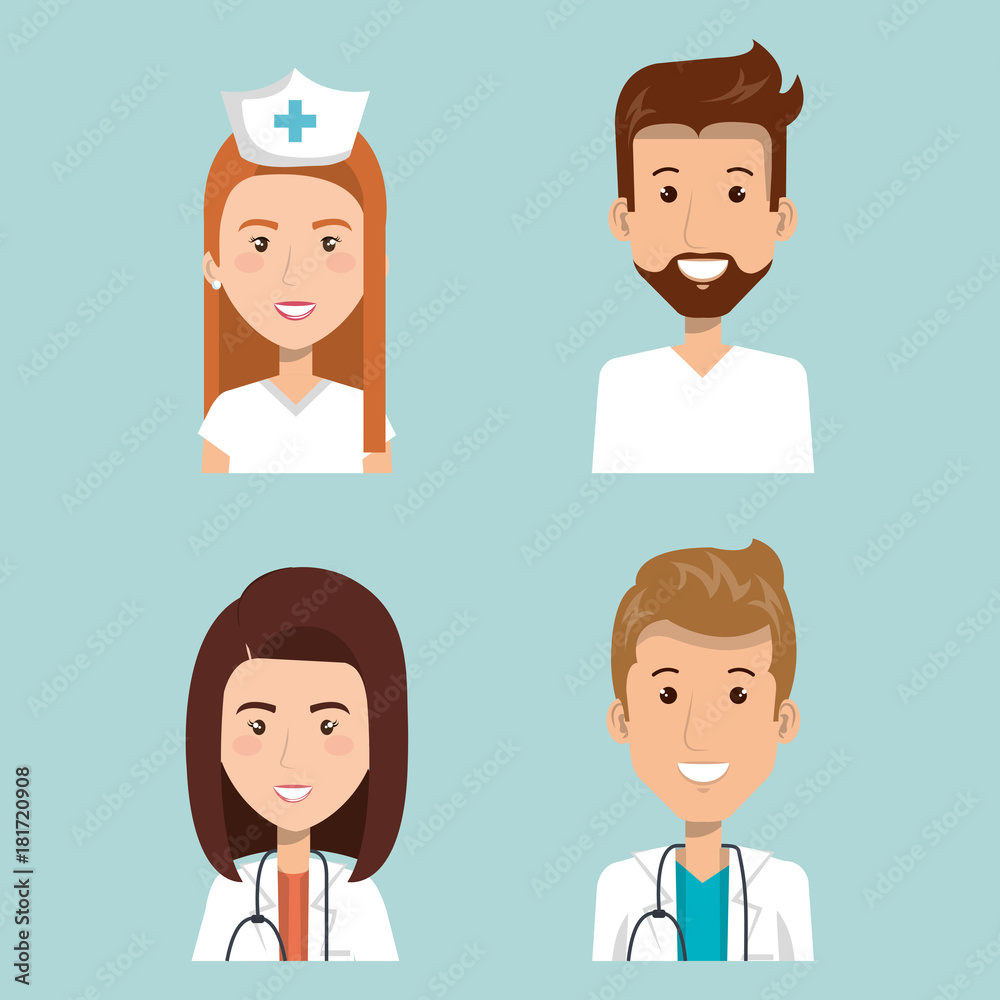 Set of health professionals over blue background vector illustration Set of health professionals over blue background vector illustration