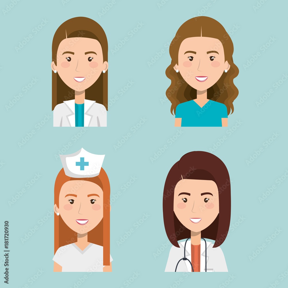 Female health professional over blue background vector illustration Female health professional over blue background vector illustration