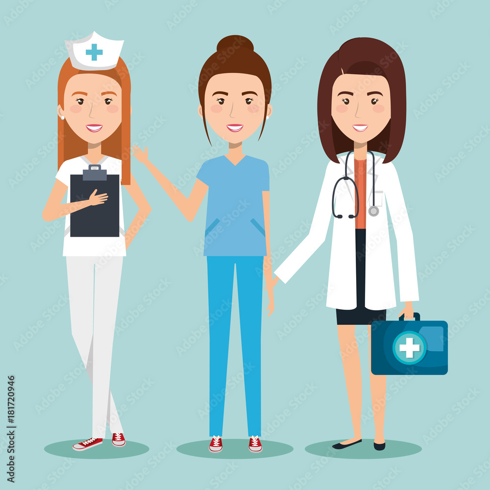 Female health professional over blue background vector illustration Female health professional over blue background vector illustration