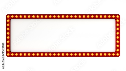 Red Marquee light board sign retro on white background. 3d rendering