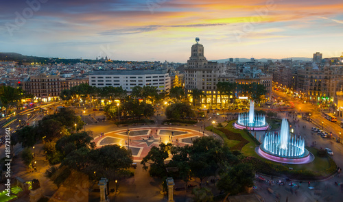 Night view of Plaza Catalunya, Barcelona photo