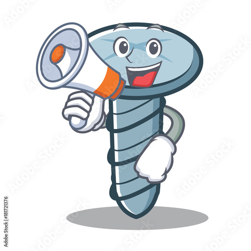 With megaphone screw character cartoon style