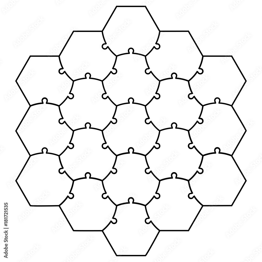Hexagonal jigsaw puzzle template puzzle vector puzzle form a honeycomb  Stock Vector | Adobe Stock