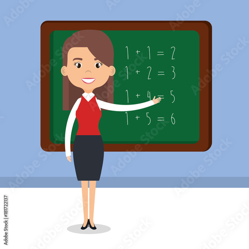 teacher school with chalkboard avatar character vector illustration design