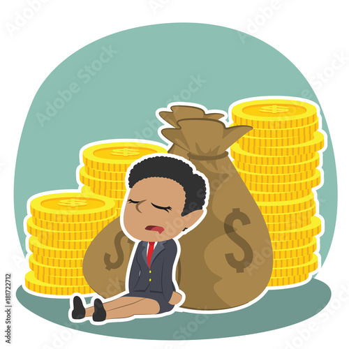 African businesswoman sleeping on money    stock illustration