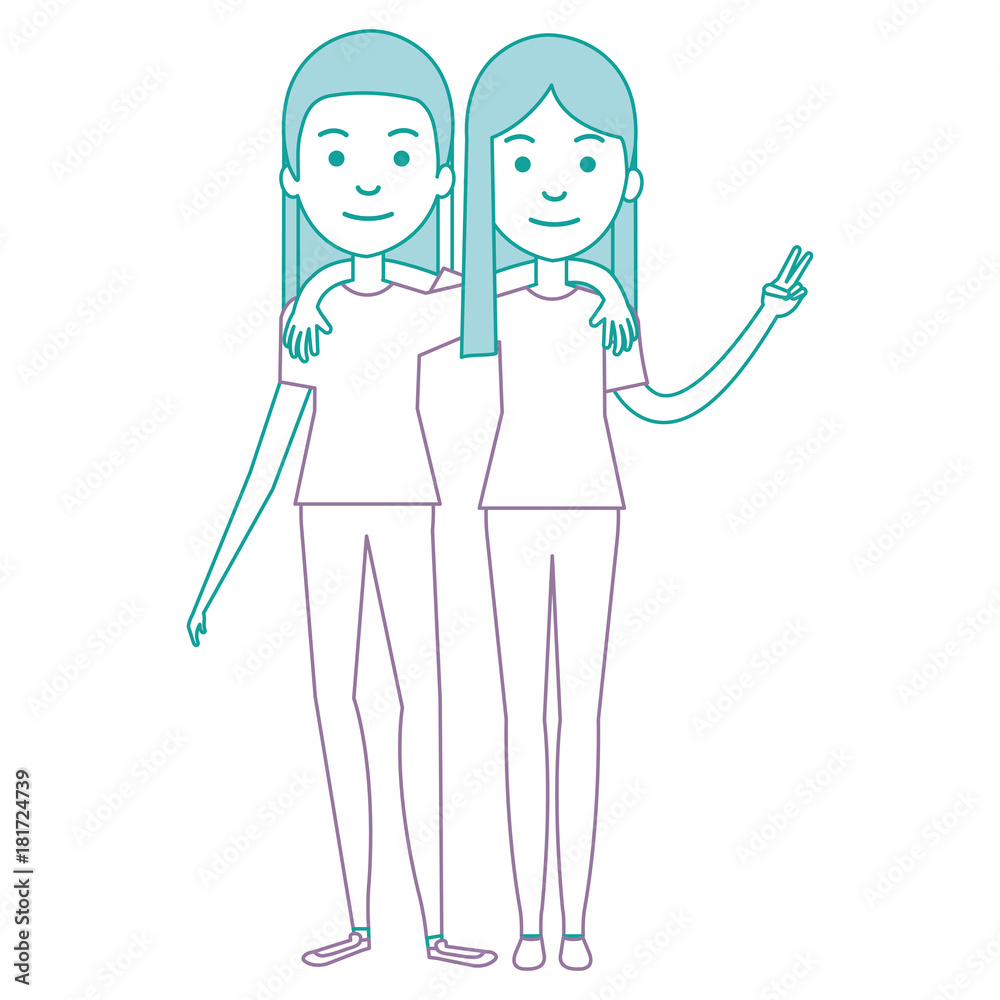 couple of female friends avatars vector illustration design couple of female friends avatars vector illustration design