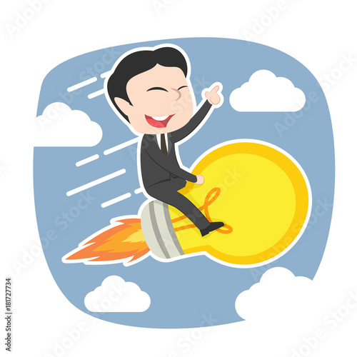 asian businessman flying with his idea