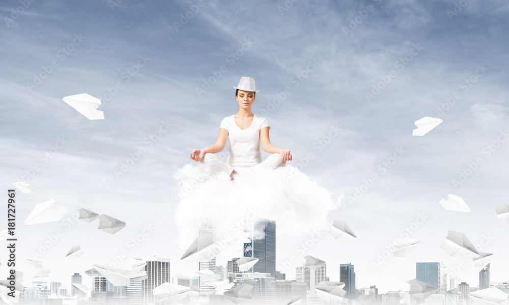 Young woman keeping mind conscious. Young woman keeping mind conscious.
