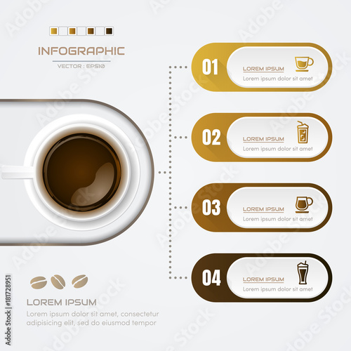 Infographics Coffee design template with icons, process diagram, vector eps10 illustration