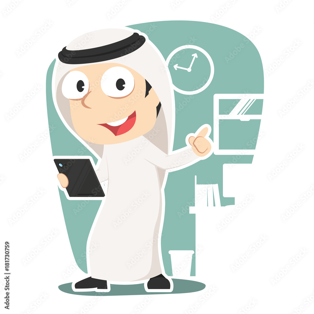 Arabian businessman holding tablet– stock illustration