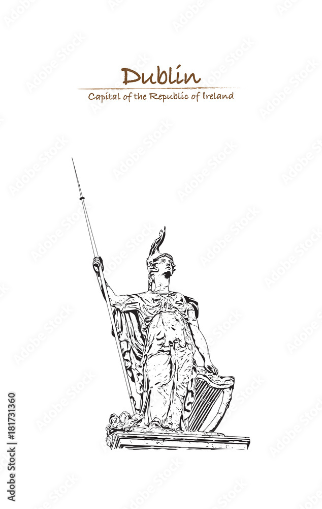 Hand drawn sketch of statue on top of the GPO in Dublin in vector