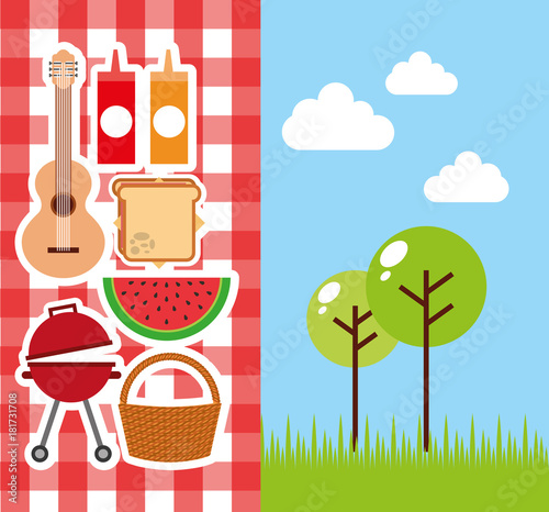 picnic party scene icon vector illustration design