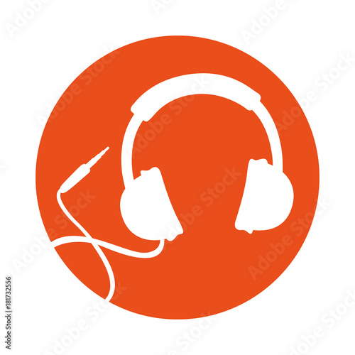 round icon orange headphones cartoon vector graphic design